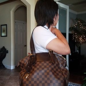 Auth. Damier Ebene Verona Shoulder Handbag PM